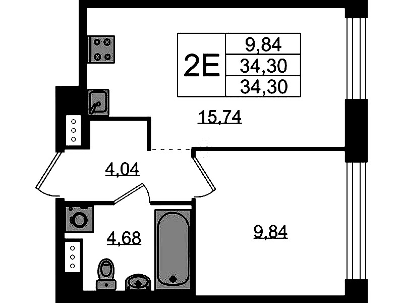 1-комнатная квартира 34.3 м², 5/5 эт., ЖК «Plus Пулковский»